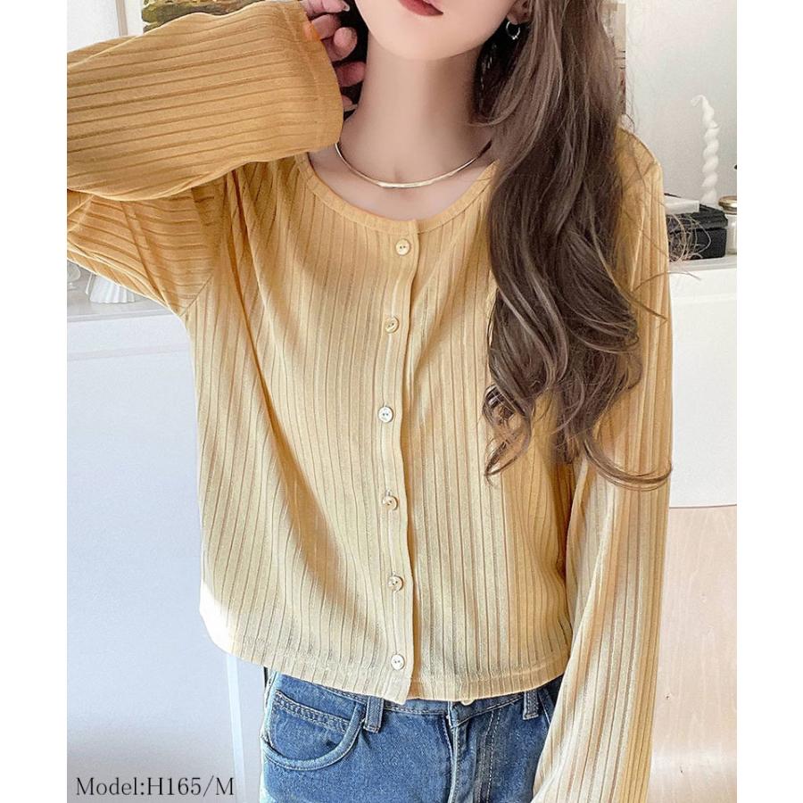 トップス カーディガン レディース 前後 2way クルーネック シアー リブ カーデ (ショート丈) 羽織り ゆるっと オーバーサイズ 大きいサイズ | classicalelf | 10