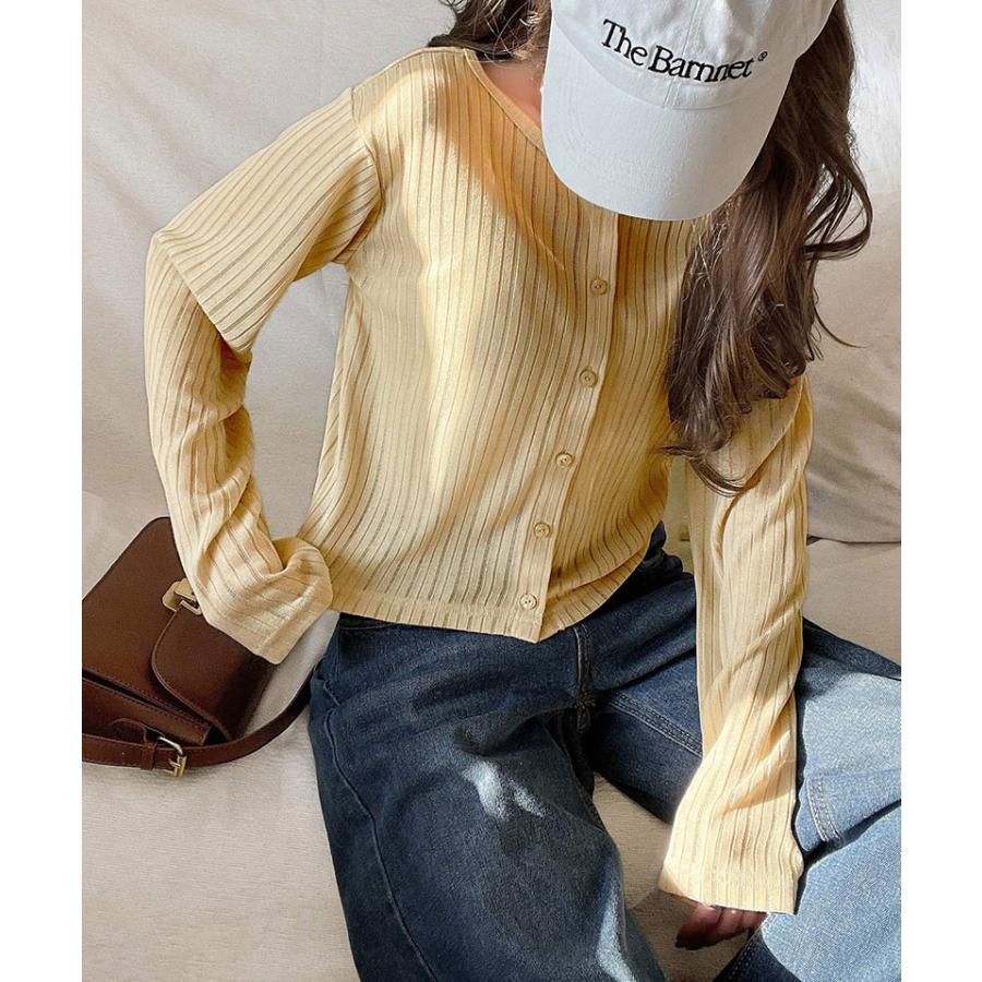 トップス カーディガン レディース 前後 2way クルーネック シアー リブ カーデ (ショート丈) 羽織り ゆるっと オーバーサイズ 大きいサイズ | classicalelf | 11