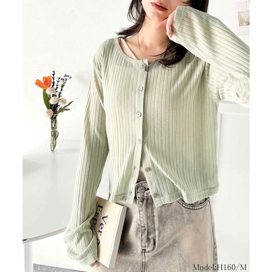 トップス カーディガン レディース 前後 2way クルーネック シアー リブ カーデ (ショート丈) 羽織り ゆるっと オーバーサイズ 大きいサイズ | classicalelf | 12