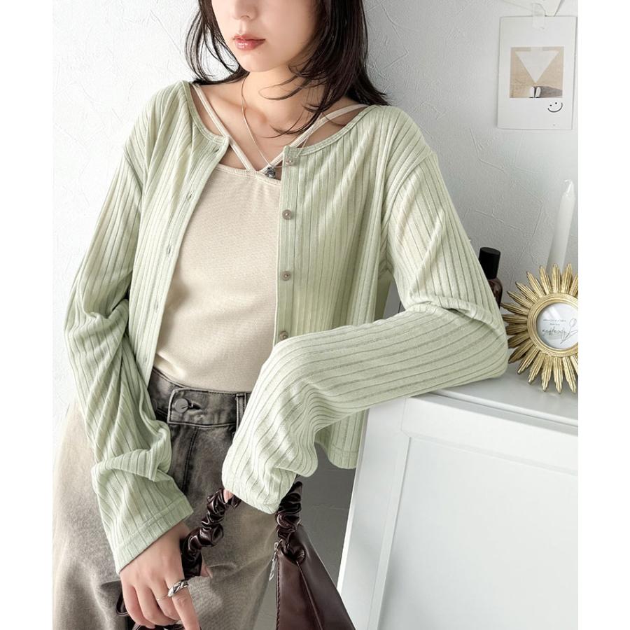 トップス カーディガン レディース 前後 2way クルーネック シアー リブ カーデ (ショート丈) 羽織り ゆるっと オーバーサイズ 大きいサイズ | classicalelf | 13