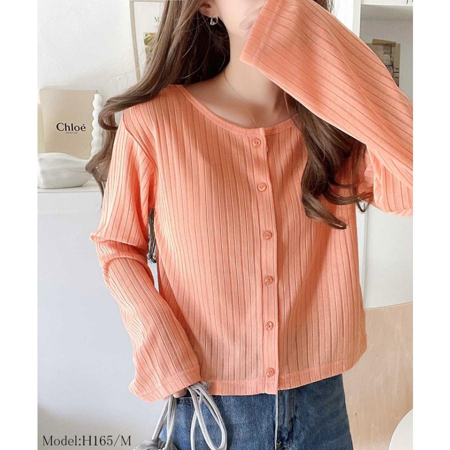 トップス カーディガン レディース 前後 2way クルーネック シアー リブ カーデ (ショート丈) 羽織り ゆるっと オーバーサイズ 大きいサイズ | classicalelf | 14