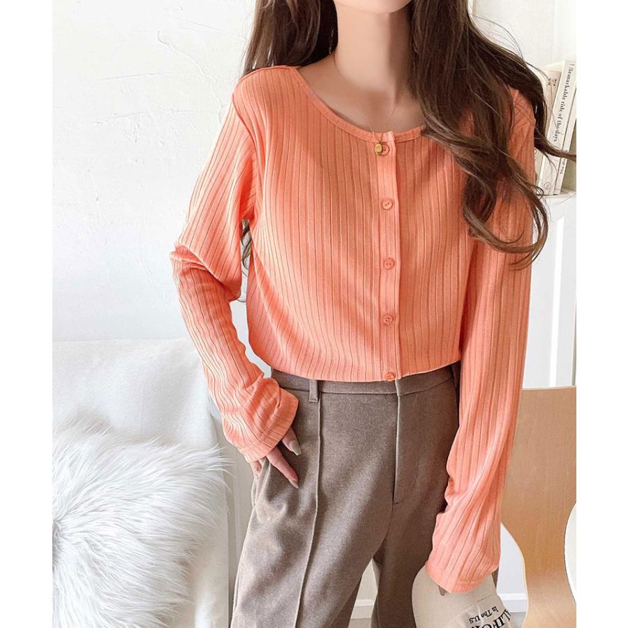 トップス カーディガン レディース 前後 2way クルーネック シアー リブ カーデ (ショート丈) 羽織り ゆるっと オーバーサイズ 大きいサイズ | classicalelf | 15