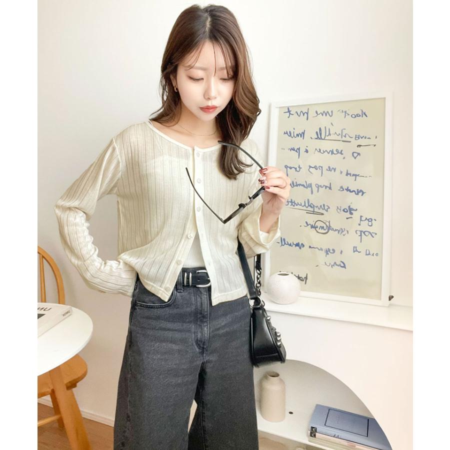 トップス カーディガン レディース 前後 2way クルーネック シアー リブ カーデ (ショート丈) 羽織り ゆるっと オーバーサイズ 大きいサイズ | classicalelf | 03