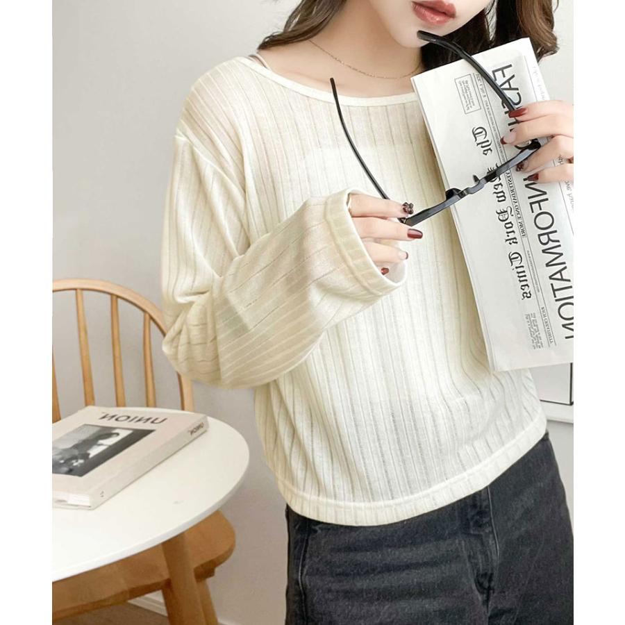 トップス カーディガン レディース 前後 2way クルーネック シアー リブ カーデ (ショート丈) 羽織り ゆるっと オーバーサイズ 大きいサイズ | classicalelf | 04