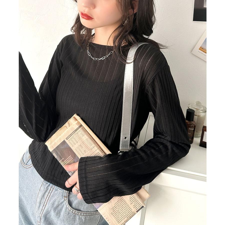 トップス カーディガン レディース 前後 2way クルーネック シアー リブ カーデ (ショート丈) 羽織り ゆるっと オーバーサイズ 大きいサイズ | classicalelf | 06