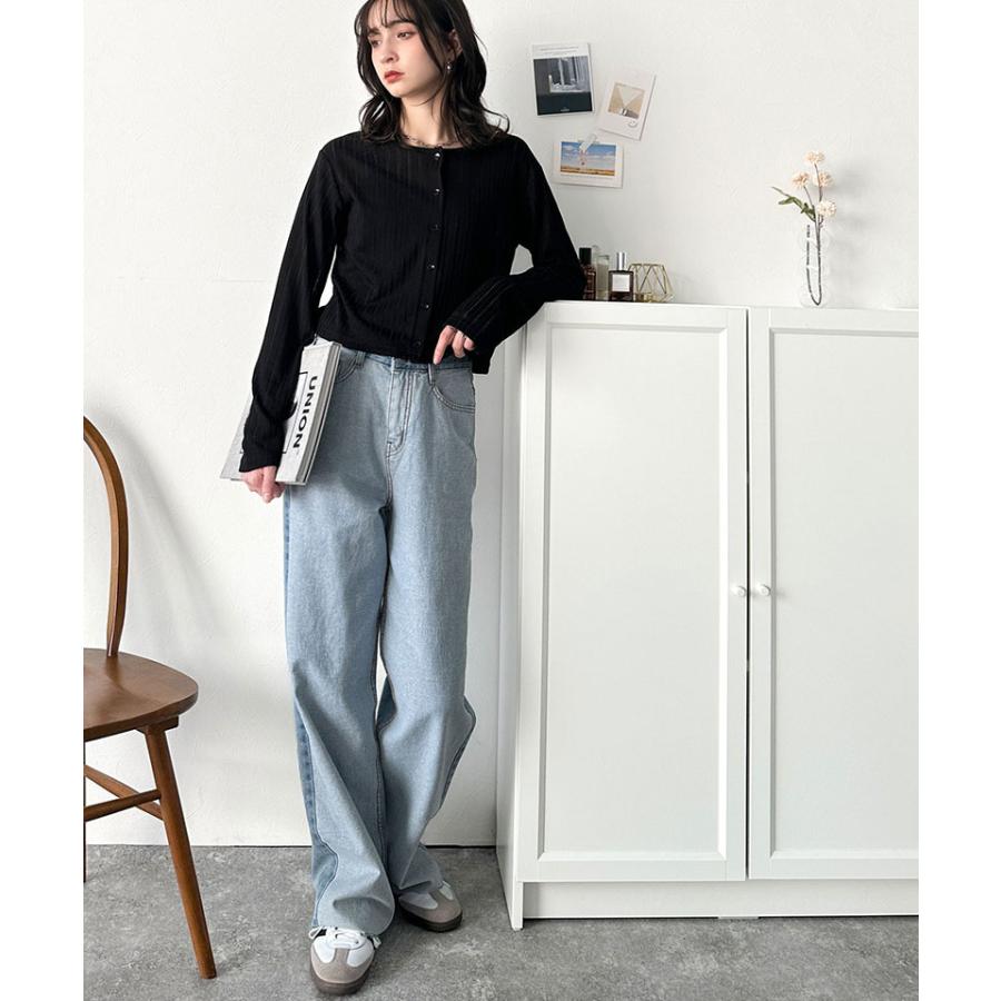 トップス カーディガン レディース 前後 2way クルーネック シアー リブ カーデ (ショート丈) 羽織り ゆるっと オーバーサイズ 大きいサイズ | classicalelf | 07