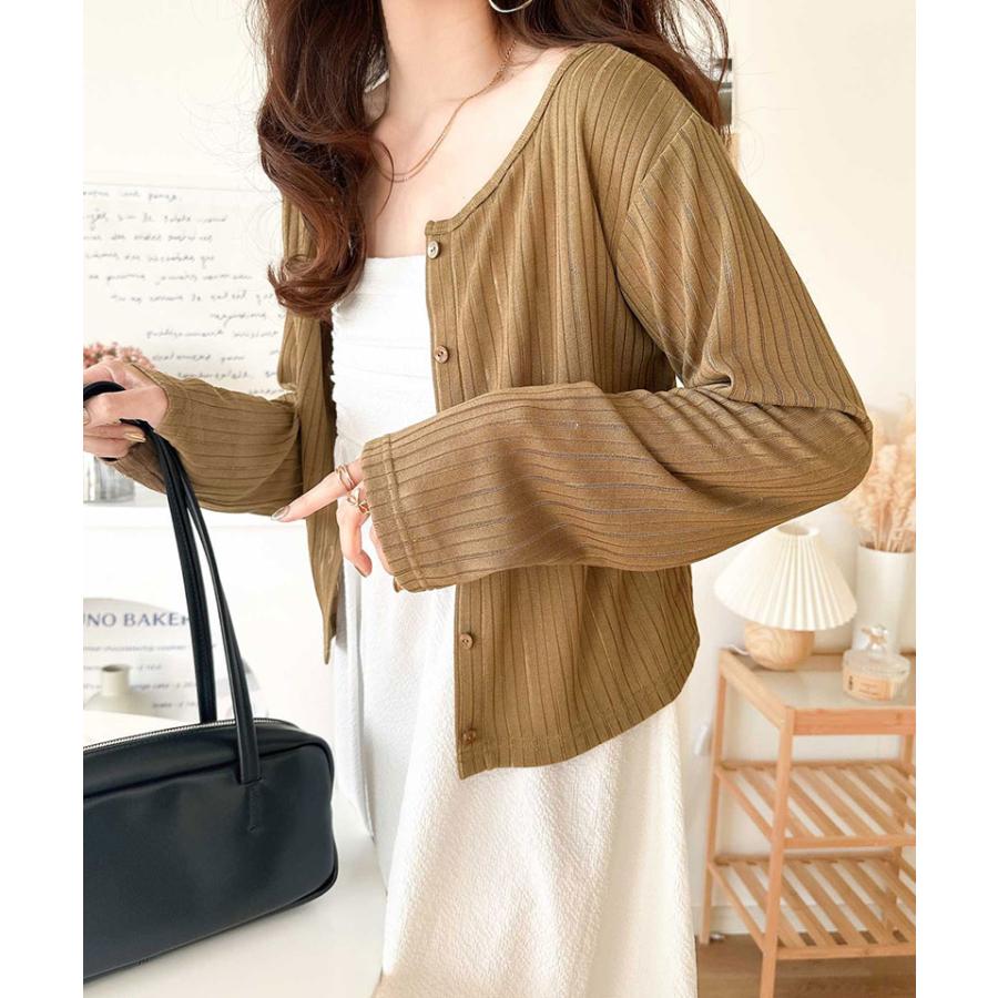 トップス カーディガン レディース 前後 2way クルーネック シアー リブ カーデ (ショート丈) 羽織り ゆるっと オーバーサイズ 大きいサイズ | classicalelf | 09