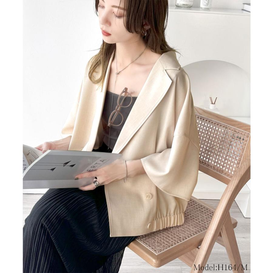 アウター ジャケット レディース テック リネン 素材 ダブル テーラード 衿 シャツ ジャケット半袖 裾 ゴム 仕様 ゆるっと オーバーサイズ 二の腕カバー | classicalelf | 12