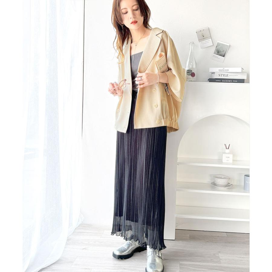 アウター ジャケット レディース テック リネン 素材 ダブル テーラード 衿 シャツ ジャケット半袖 裾 ゴム 仕様 ゆるっと オーバーサイズ 二の腕カバー | classicalelf | 15