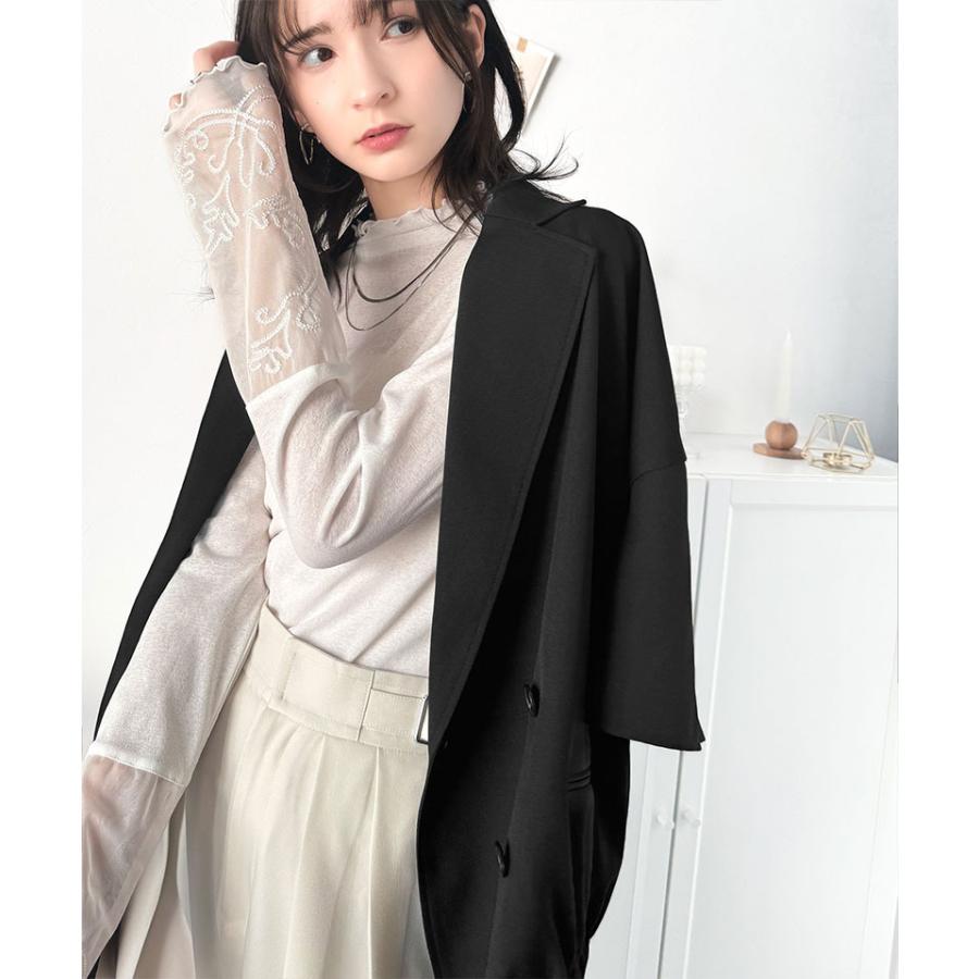 アウター ジャケット レディース テック リネン 素材 ダブル テーラード 衿 シャツ ジャケット半袖 裾 ゴム 仕様 ゆるっと オーバーサイズ 二の腕カバー | classicalelf | 04