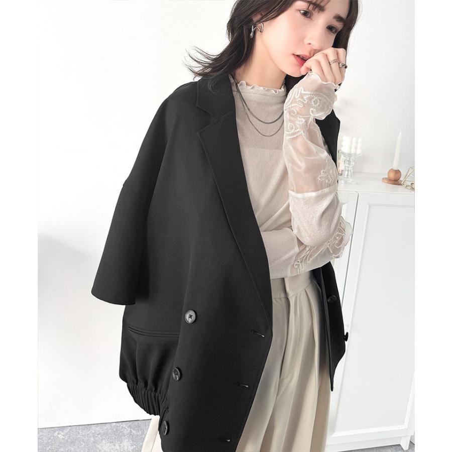 アウター ジャケット レディース テック リネン 素材 ダブル テーラード 衿 シャツ ジャケット半袖 裾 ゴム 仕様 ゆるっと オーバーサイズ 二の腕カバー | classicalelf | 05