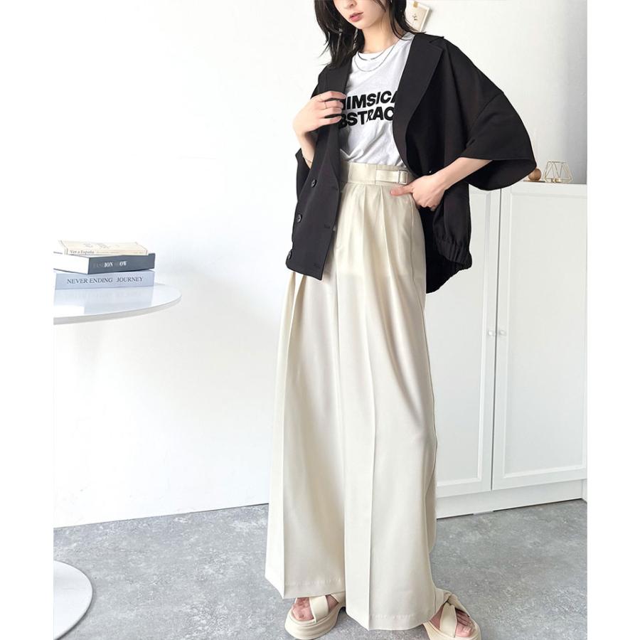 アウター ジャケット レディース テック リネン 素材 ダブル テーラード 衿 シャツ ジャケット半袖 裾 ゴム 仕様 ゆるっと オーバーサイズ 二の腕カバー | classicalelf | 06