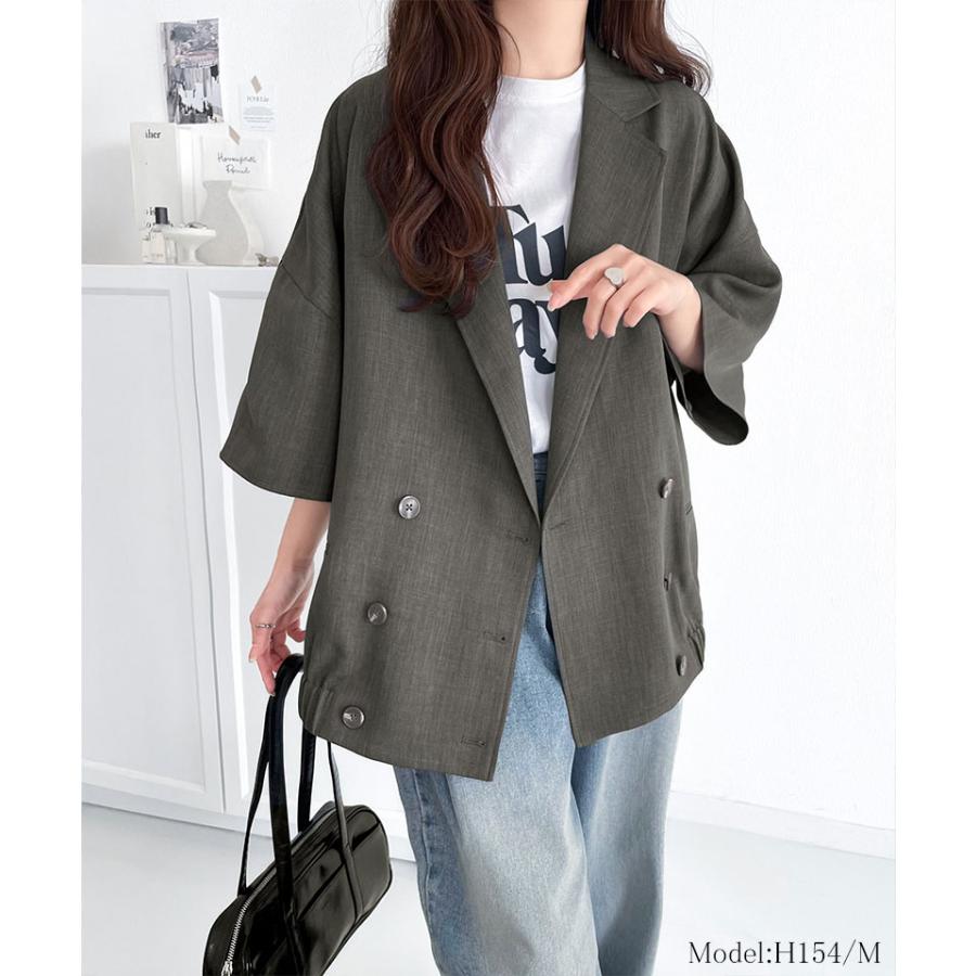アウター ジャケット レディース テック リネン 素材 ダブル テーラード 衿 シャツ ジャケット半袖 裾 ゴム 仕様 ゆるっと オーバーサイズ 二の腕カバー | classicalelf | 07