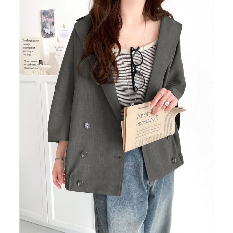 アウター ジャケット レディース テック リネン 素材 ダブル テーラード 衿 シャツ ジャケット半袖 裾 ゴム 仕様 ゆるっと オーバーサイズ 二の腕カバー | classicalelf | 08