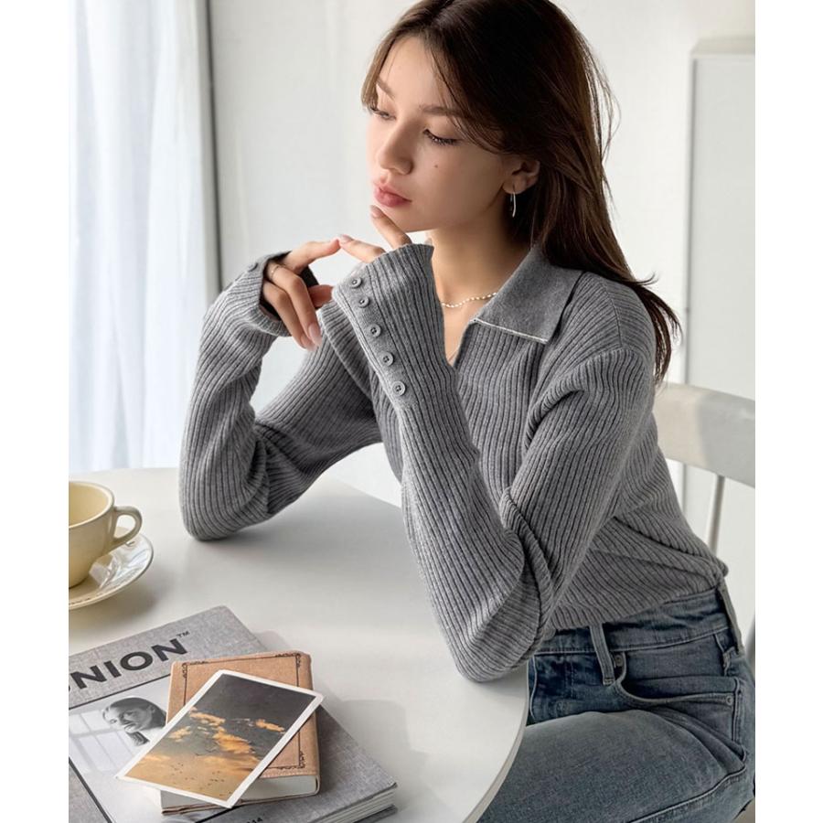 【 クラシカルエルフ classical elf 】 トップス ニット レディース 長袖 万能トップス インナー 衿付き リブニット きちんと感 Vネック 縦ライン | classicalelf | 10