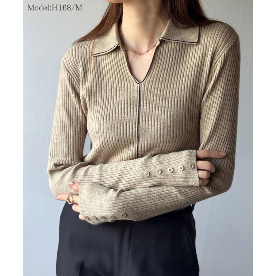 【 クラシカルエルフ classical elf 】 トップス ニット レディース 長袖 万能トップス インナー 衿付き リブニット きちんと感 Vネック 縦ライン | classicalelf | 11