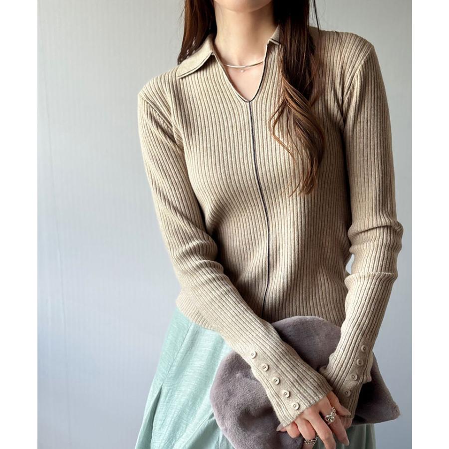 【 クラシカルエルフ classical elf 】 トップス ニット レディース 長袖 万能トップス インナー 衿付き リブニット きちんと感 Vネック 縦ライン | classicalelf | 13