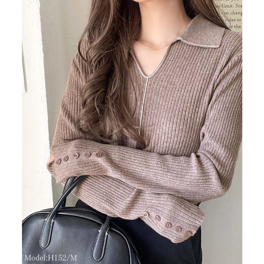 【 クラシカルエルフ classical elf 】 トップス ニット レディース 長袖 万能トップス インナー 衿付き リブニット きちんと感 Vネック 縦ライン | classicalelf | 14