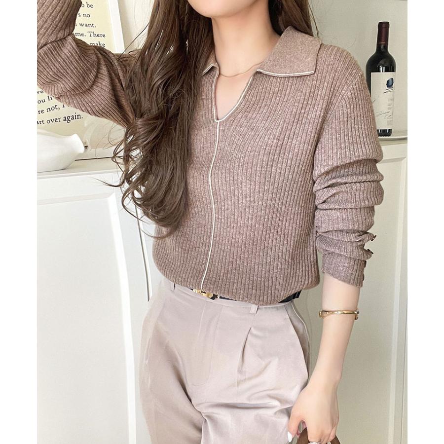 【 クラシカルエルフ classical elf 】 トップス ニット レディース 長袖 万能トップス インナー 衿付き リブニット きちんと感 Vネック 縦ライン | classicalelf | 15