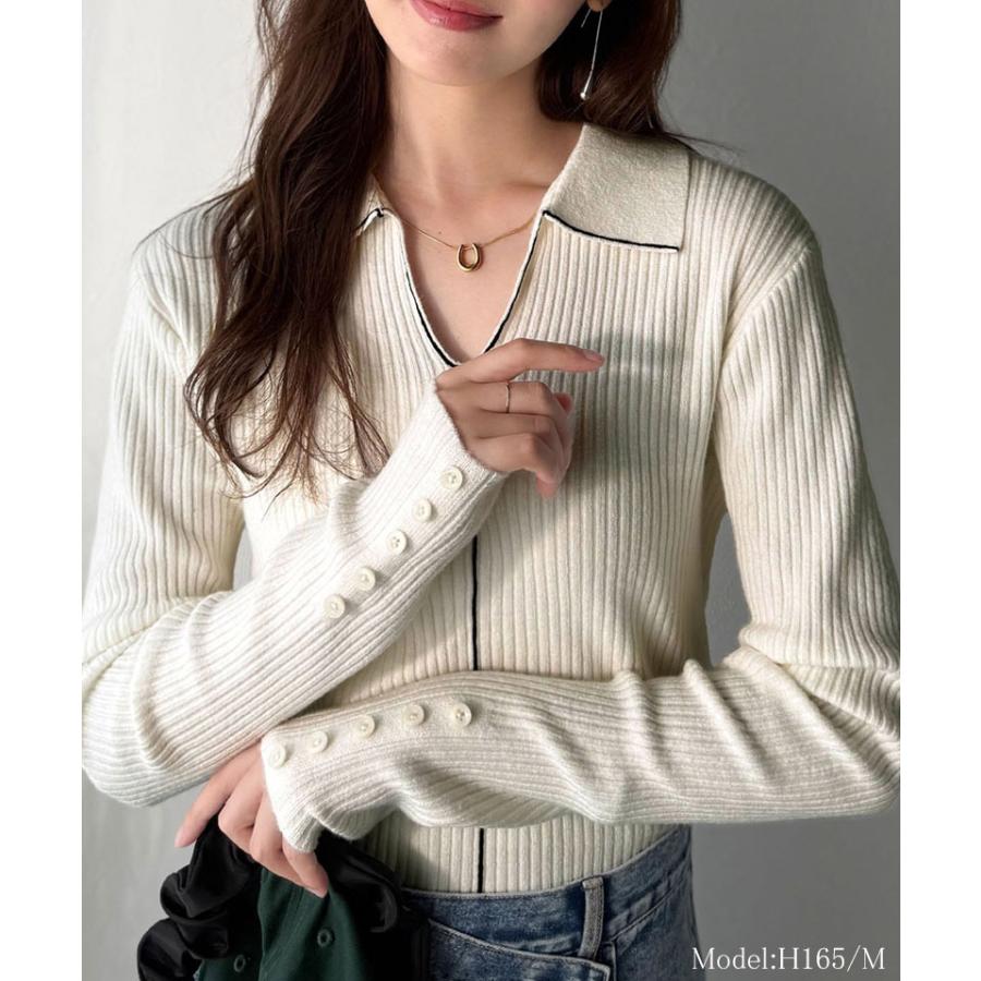 【 クラシカルエルフ classical elf 】 トップス ニット レディース 長袖 万能トップス インナー 衿付き リブニット きちんと感 Vネック 縦ライン | classicalelf | 02