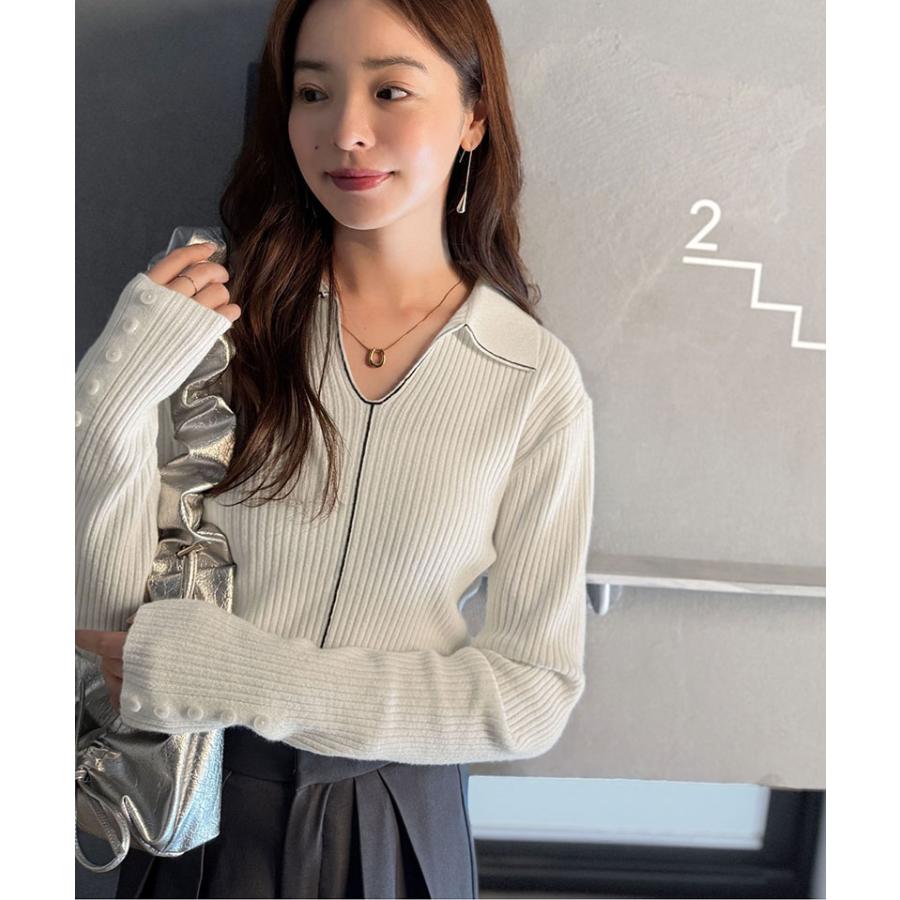 【 クラシカルエルフ classical elf 】 トップス ニット レディース 長袖 万能トップス インナー 衿付き リブニット きちんと感 Vネック 縦ライン | classicalelf | 03