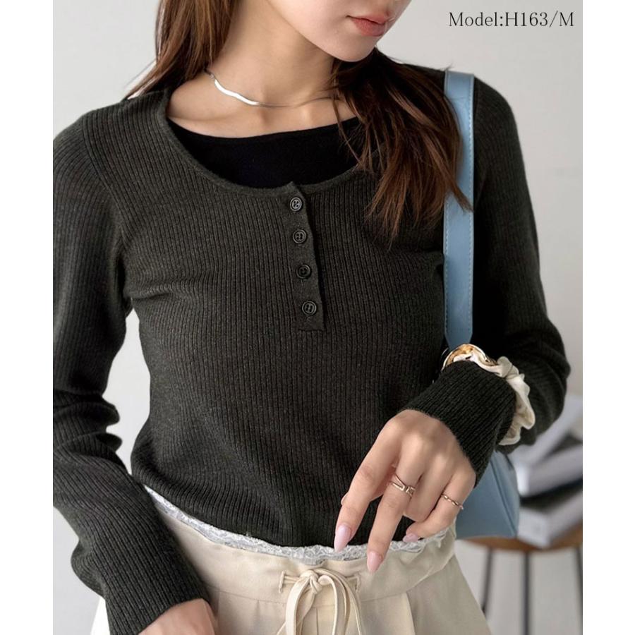 【 クラシカルエルフ classical elf 】トップス ニット レディース 長袖 ヘンリーネック フェイクレイヤード カジュアル 重ね着風 シンプル 存在感 | classicalelf | 11
