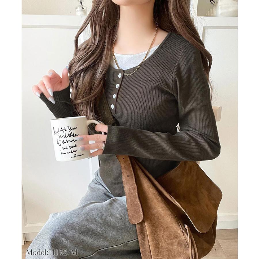 【 クラシカルエルフ classical elf 】トップス ニット レディース 長袖 ヘンリーネック フェイクレイヤード カジュアル 重ね着風 シンプル 存在感 | classicalelf | 13