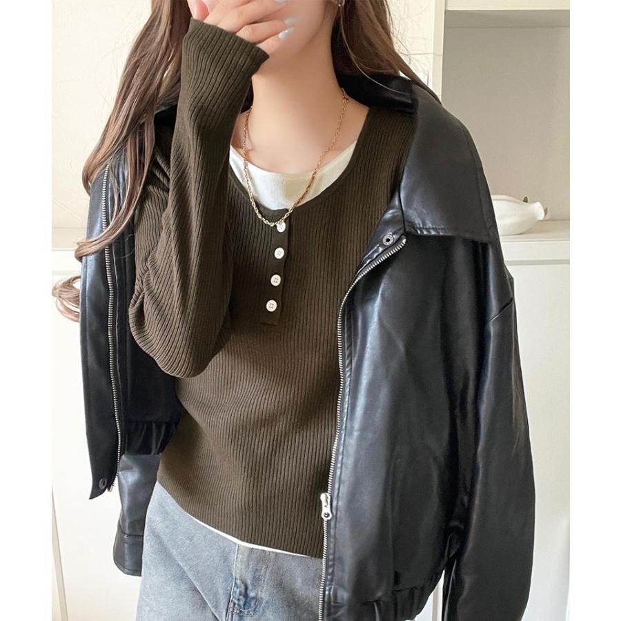 【 クラシカルエルフ classical elf 】トップス ニット レディース 長袖 ヘンリーネック フェイクレイヤード カジュアル 重ね着風 シンプル 存在感 | classicalelf | 14