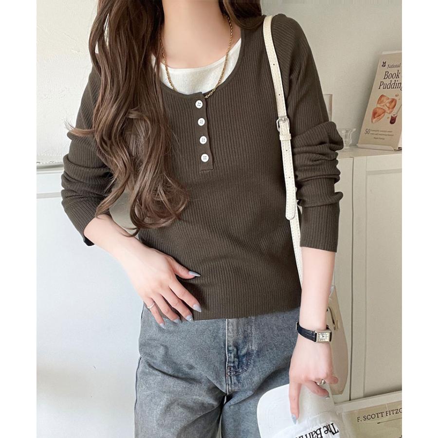 【 クラシカルエルフ classical elf 】トップス ニット レディース 長袖 ヘンリーネック フェイクレイヤード カジュアル 重ね着風 シンプル 存在感 | classicalelf | 15