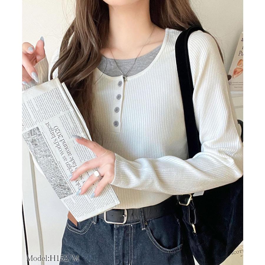 【 クラシカルエルフ classical elf 】トップス ニット レディース 長袖 ヘンリーネック フェイクレイヤード カジュアル 重ね着風 シンプル 存在感 | classicalelf | 02