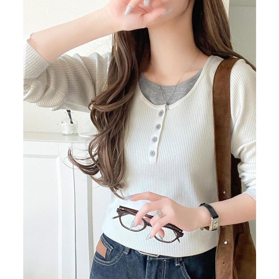 【 クラシカルエルフ classical elf 】トップス ニット レディース 長袖 ヘンリーネック フェイクレイヤード カジュアル 重ね着風 シンプル 存在感 | classicalelf | 03