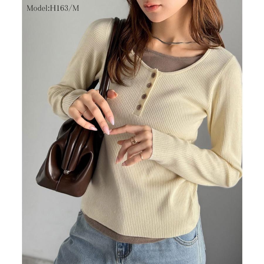 【 クラシカルエルフ classical elf 】トップス ニット レディース 長袖 ヘンリーネック フェイクレイヤード カジュアル 重ね着風 シンプル 存在感 | classicalelf | 05