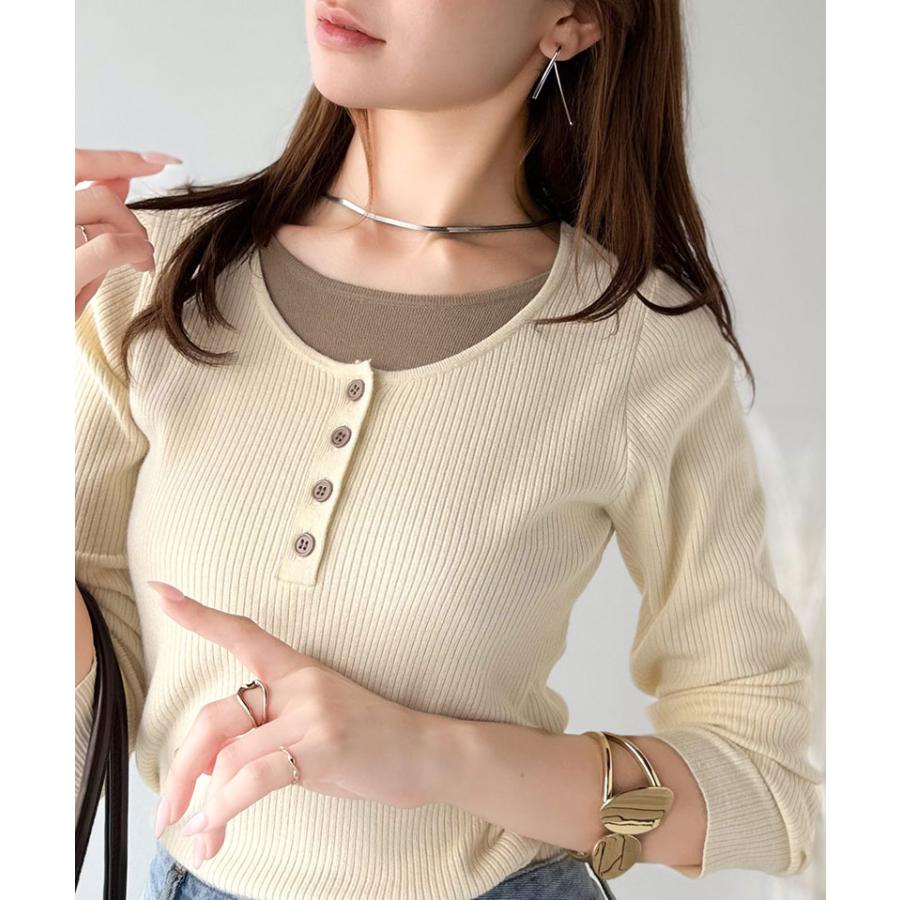 【 クラシカルエルフ classical elf 】トップス ニット レディース 長袖 ヘンリーネック フェイクレイヤード カジュアル 重ね着風 シンプル 存在感 | classicalelf | 06