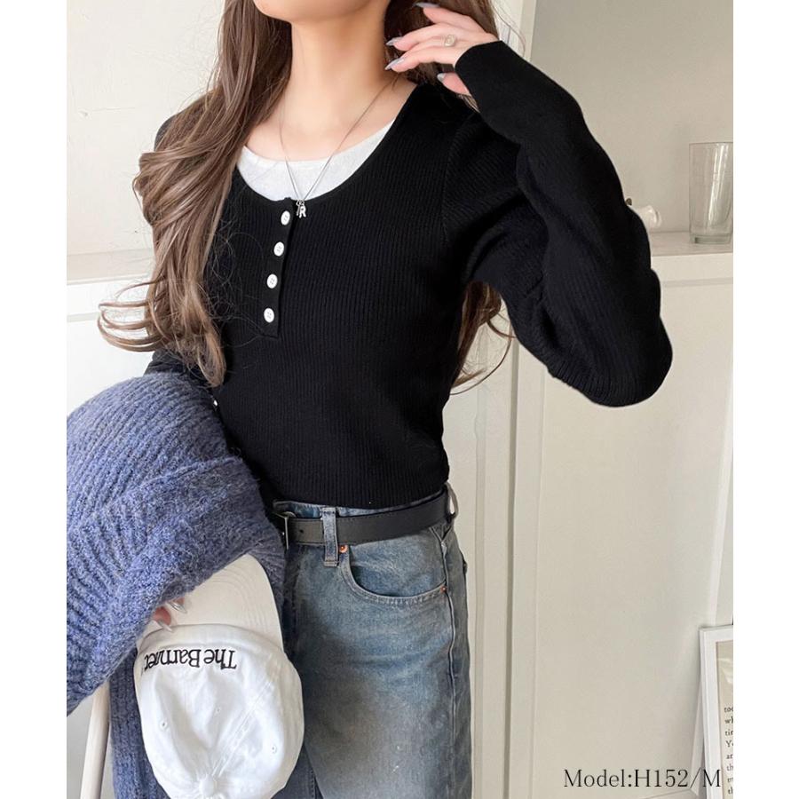 【 クラシカルエルフ classical elf 】トップス ニット レディース 長袖 ヘンリーネック フェイクレイヤード カジュアル 重ね着風 シンプル 存在感 | classicalelf | 08