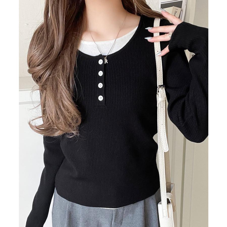 【 クラシカルエルフ classical elf 】トップス ニット レディース 長袖 ヘンリーネック フェイクレイヤード カジュアル 重ね着風 シンプル 存在感 | classicalelf | 09