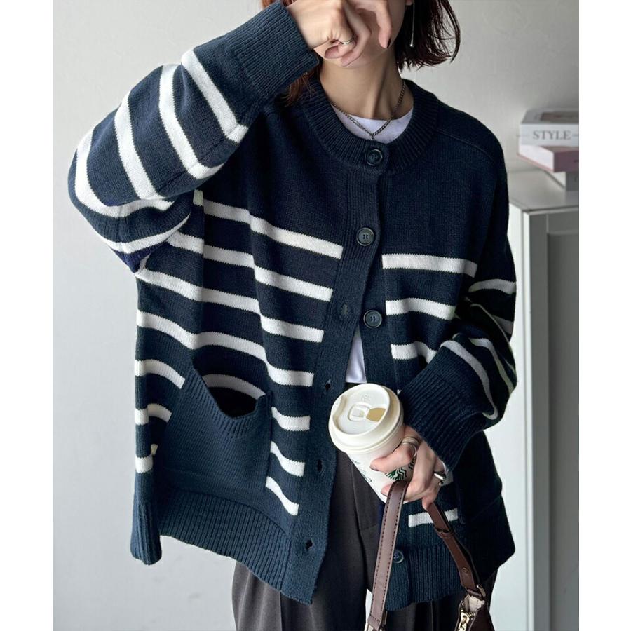 【 クラシカルエルフ classical elf 】 トップス カーディガン レディース 絶妙なすっきりシルエット 華奢感 エポレット スリーブ ボーダー 羽織り | classicalelf | 15