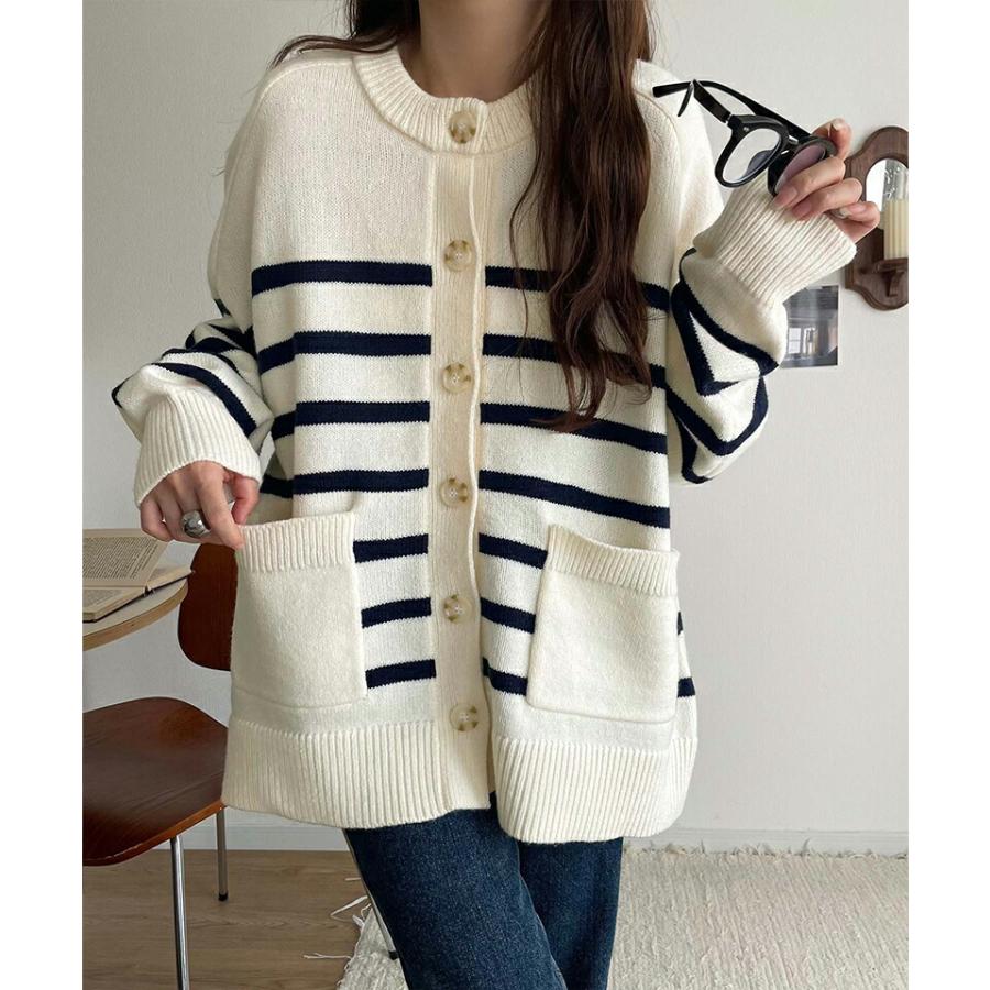 【 クラシカルエルフ classical elf 】 トップス カーディガン レディース 絶妙なすっきりシルエット 華奢感 エポレット スリーブ ボーダー 羽織り | classicalelf | 03