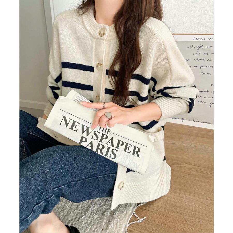 【 クラシカルエルフ classical elf 】 トップス カーディガン レディース 絶妙なすっきりシルエット 華奢感 エポレット スリーブ ボーダー 羽織り | classicalelf | 04