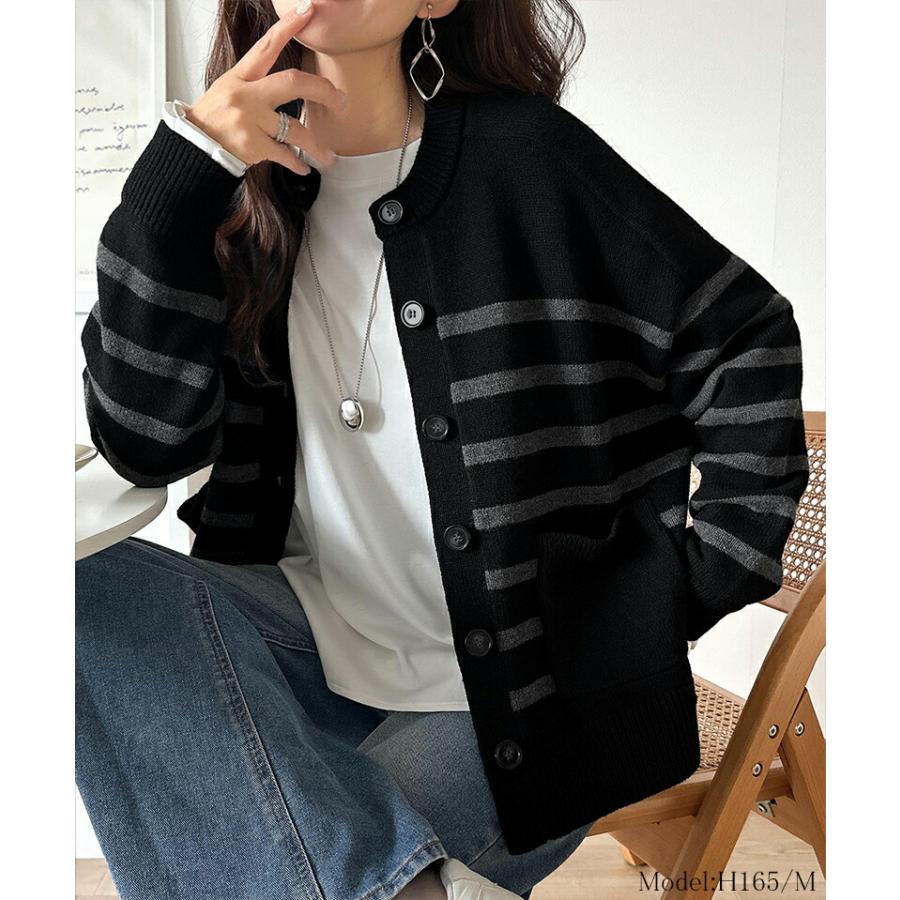 【 クラシカルエルフ classical elf 】 トップス カーディガン レディース 絶妙なすっきりシルエット 華奢感 エポレット スリーブ ボーダー 羽織り | classicalelf | 05