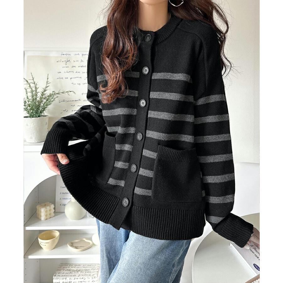 【 クラシカルエルフ classical elf 】 トップス カーディガン レディース 絶妙なすっきりシルエット 華奢感 エポレット スリーブ ボーダー 羽織り | classicalelf | 06