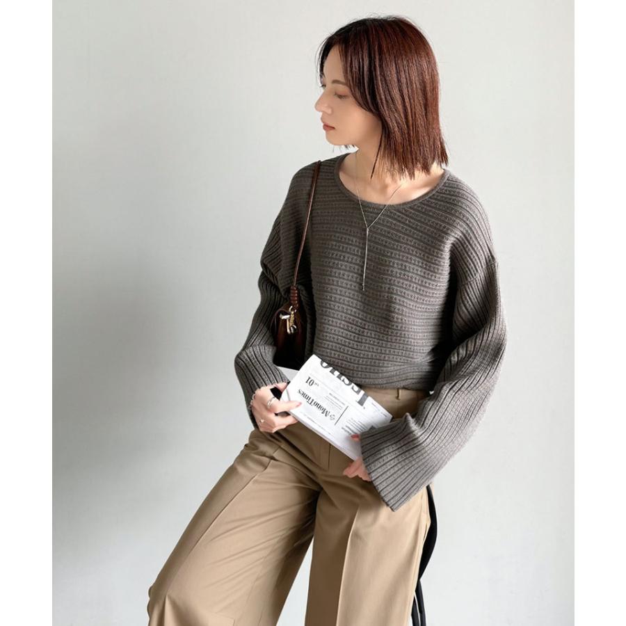 【 クラシカルエルフ classical elf 】 トップス ニット レディース クルーネック ボリューム袖 シンプル リブ編みプルオーバー 横リブ編地 | classicalelf | 15