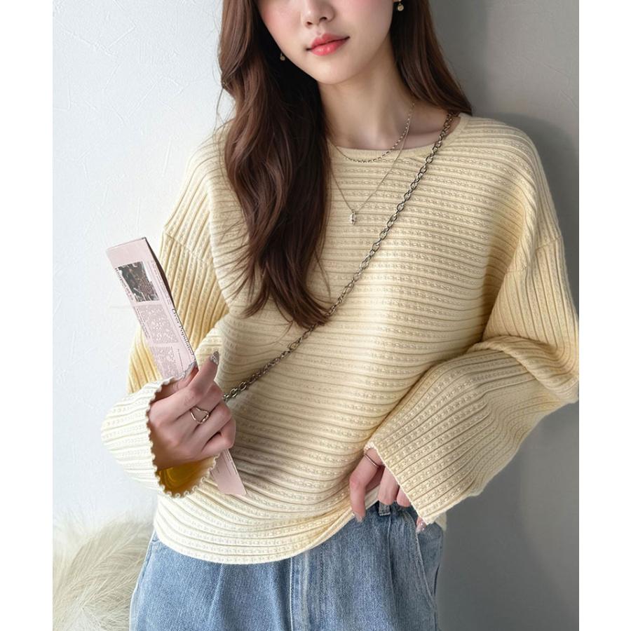 【 クラシカルエルフ classical elf 】 トップス ニット レディース クルーネック ボリューム袖 シンプル リブ編みプルオーバー 横リブ編地 | classicalelf | 07