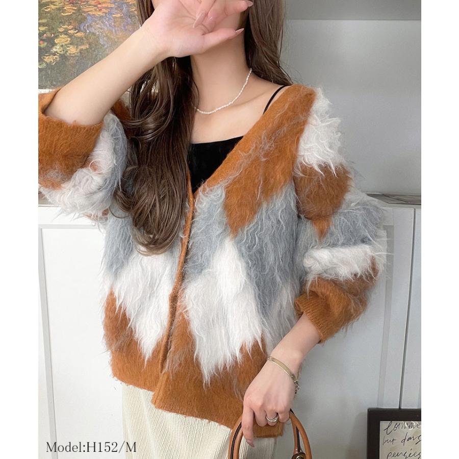 【 クラシカルエルフ classical elf 】カーディガン レディース 秋冬 大きいサイズ トップス アーガイル ニット 長起毛 羽織り オーバーシルエット | classicalelf | 13