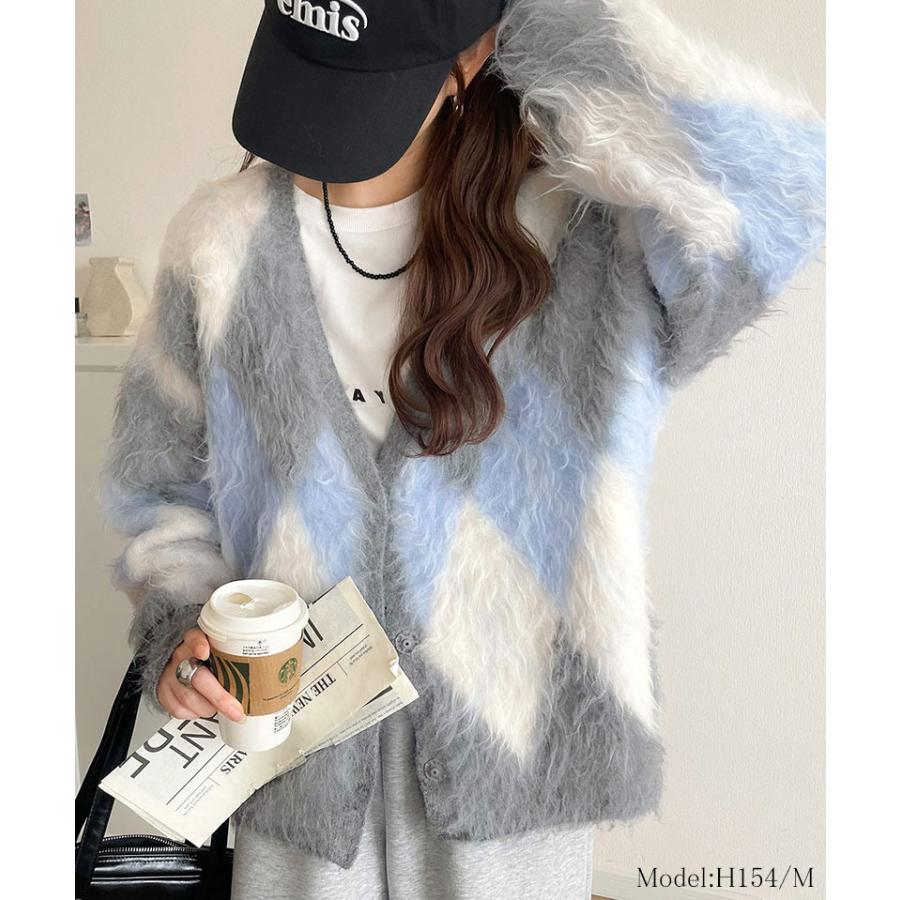 【 クラシカルエルフ classical elf 】カーディガン レディース 秋冬 大きいサイズ トップス アーガイル ニット 長起毛 羽織り オーバーシルエット | classicalelf | 02