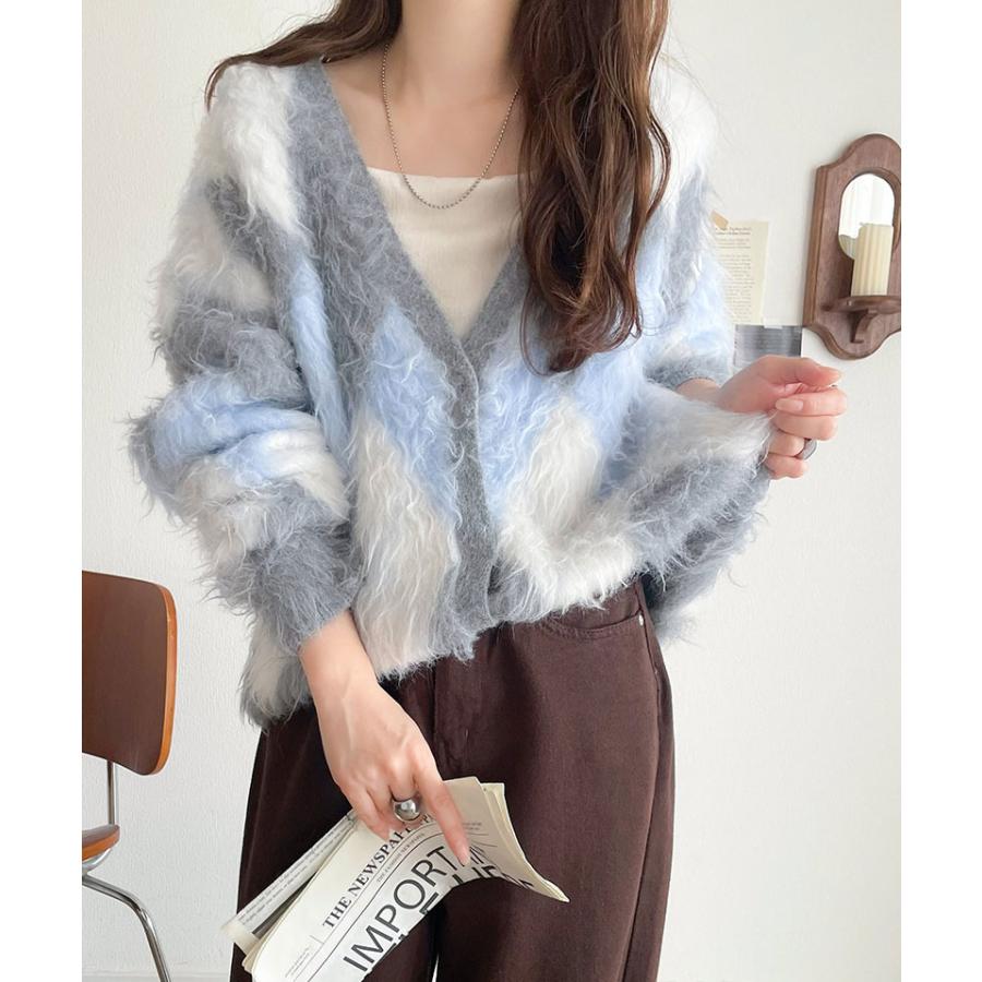 【 クラシカルエルフ classical elf 】カーディガン レディース 秋冬 大きいサイズ トップス アーガイル ニット 長起毛 羽織り オーバーシルエット | classicalelf | 04