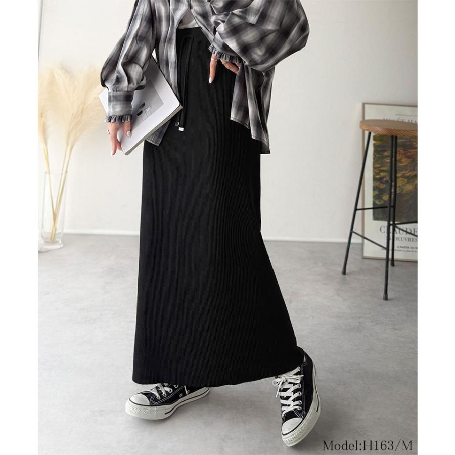 【 クラシカルエルフ classical elf 】 ボトムス スカート レディース 縦 ライン ほっそり見え 美シルエット リブスカート ロング丈 ウエスト ドロスト | classicalelf | 02