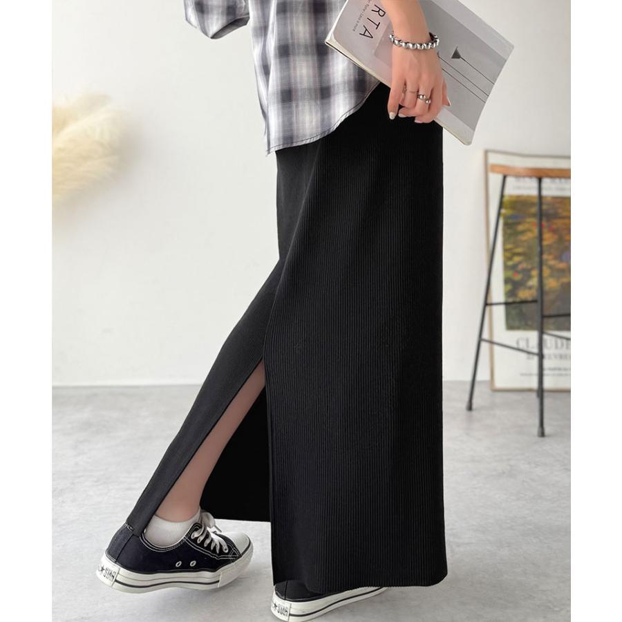 【 クラシカルエルフ classical elf 】 ボトムス スカート レディース 縦 ライン ほっそり見え 美シルエット リブスカート ロング丈 ウエスト ドロスト | classicalelf | 03