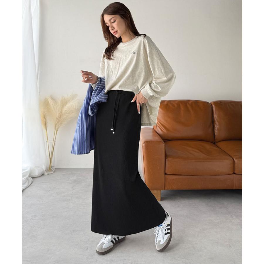 【 クラシカルエルフ classical elf 】 ボトムス スカート レディース 縦 ライン ほっそり見え 美シルエット リブスカート ロング丈 ウエスト ドロスト | classicalelf | 04