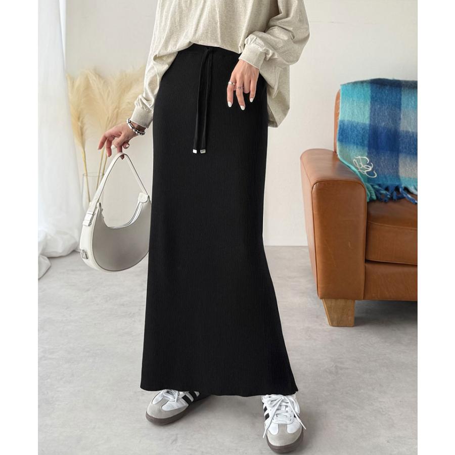 【 クラシカルエルフ classical elf 】 ボトムス スカート レディース 縦 ライン ほっそり見え 美シルエット リブスカート ロング丈 ウエスト ドロスト | classicalelf | 05