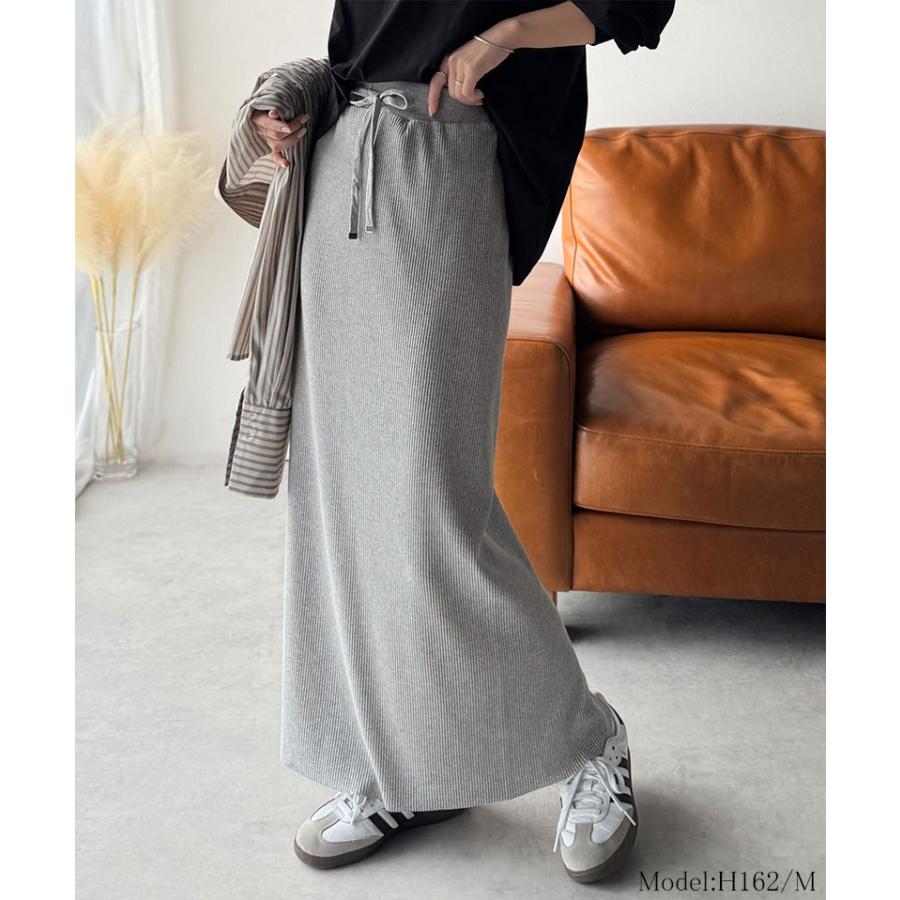 【 クラシカルエルフ classical elf 】 ボトムス スカート レディース 縦 ライン ほっそり見え 美シルエット リブスカート ロング丈 ウエスト ドロスト | classicalelf | 06